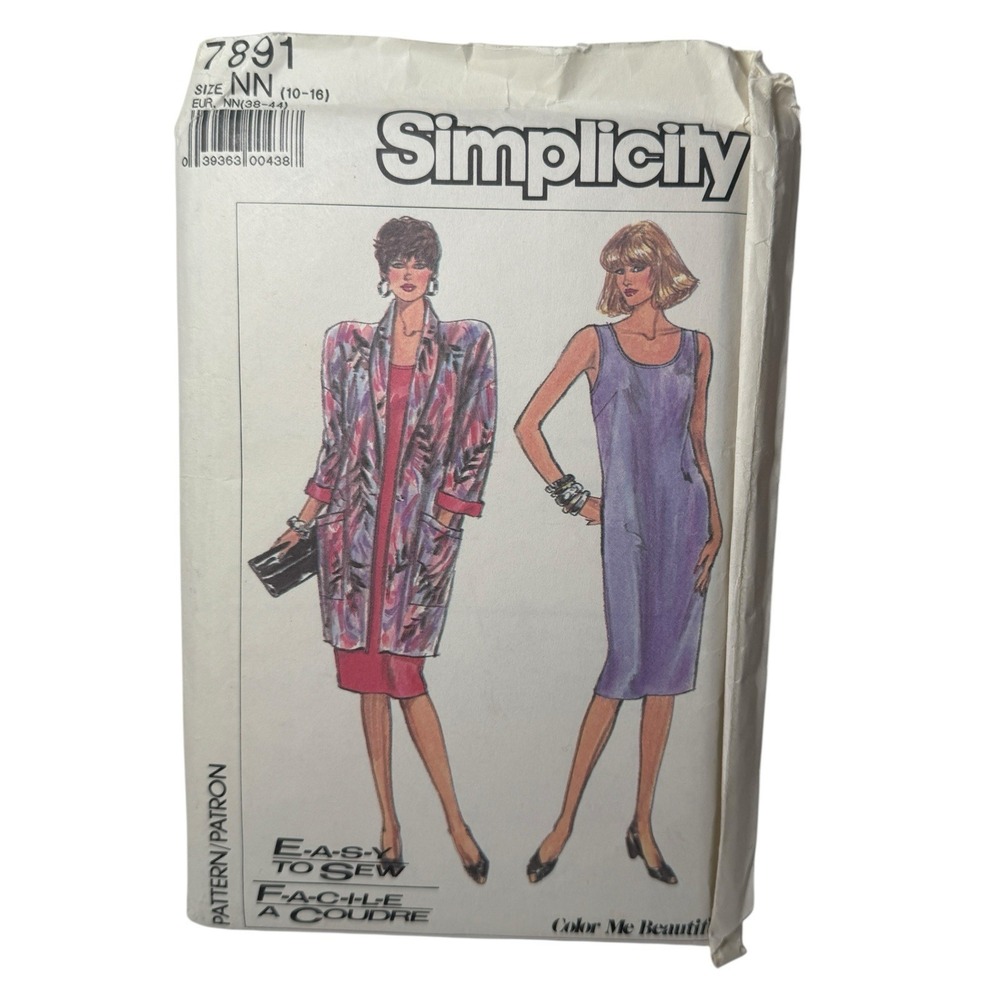 Simplicity Sewing Patterns 7891: Vintage 1986 Dress & Jacket, Sizes 10-16, Uncut